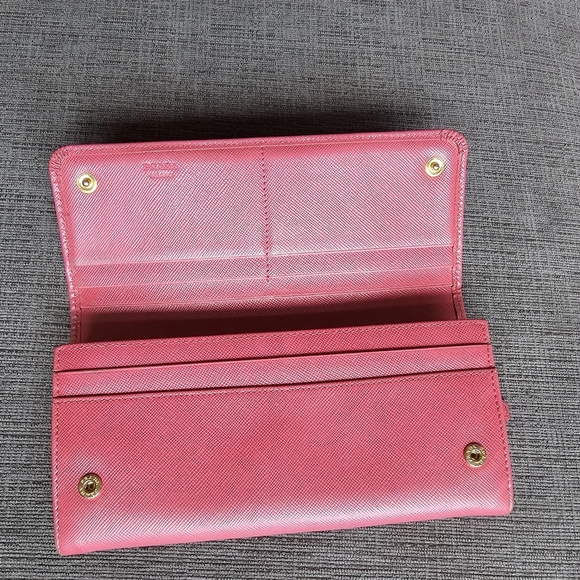 Prada Saffiano Leather Pink Ribbon Gold Long Wallet Guaranteed 100% Authentic - Picture 13 of 13